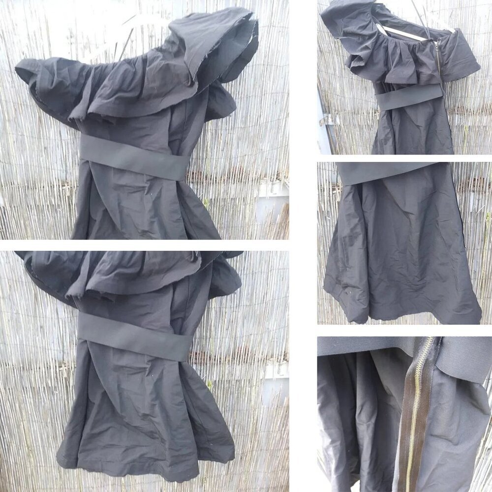 2010 Lanvin for H&M Ruched One Shoulder Poufy Mini Cocktail Dress Black Size 6